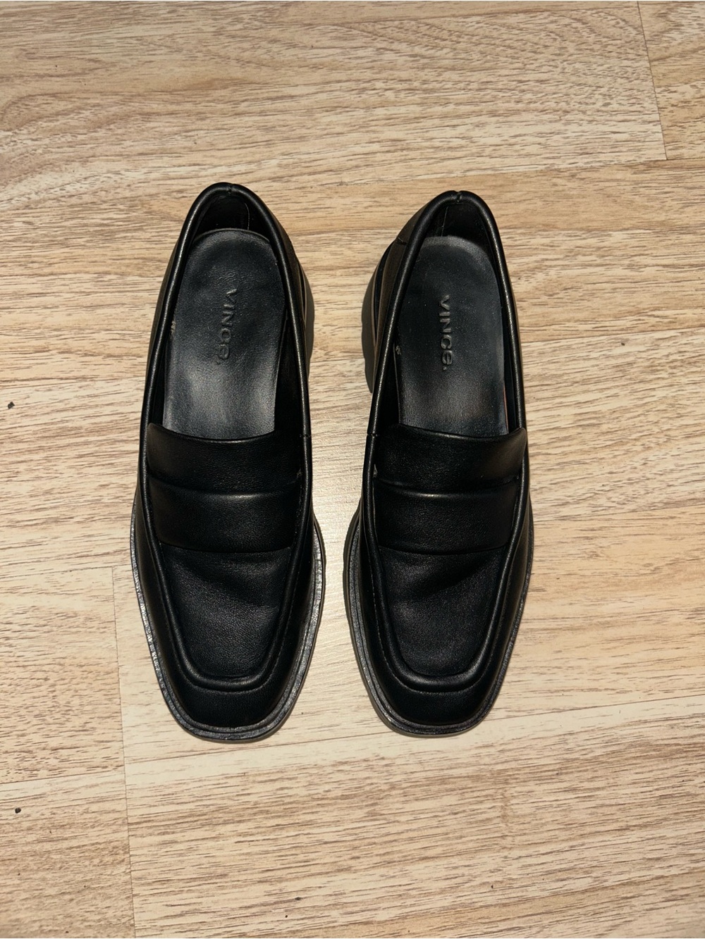 Vince Black Leather Penny Loafers